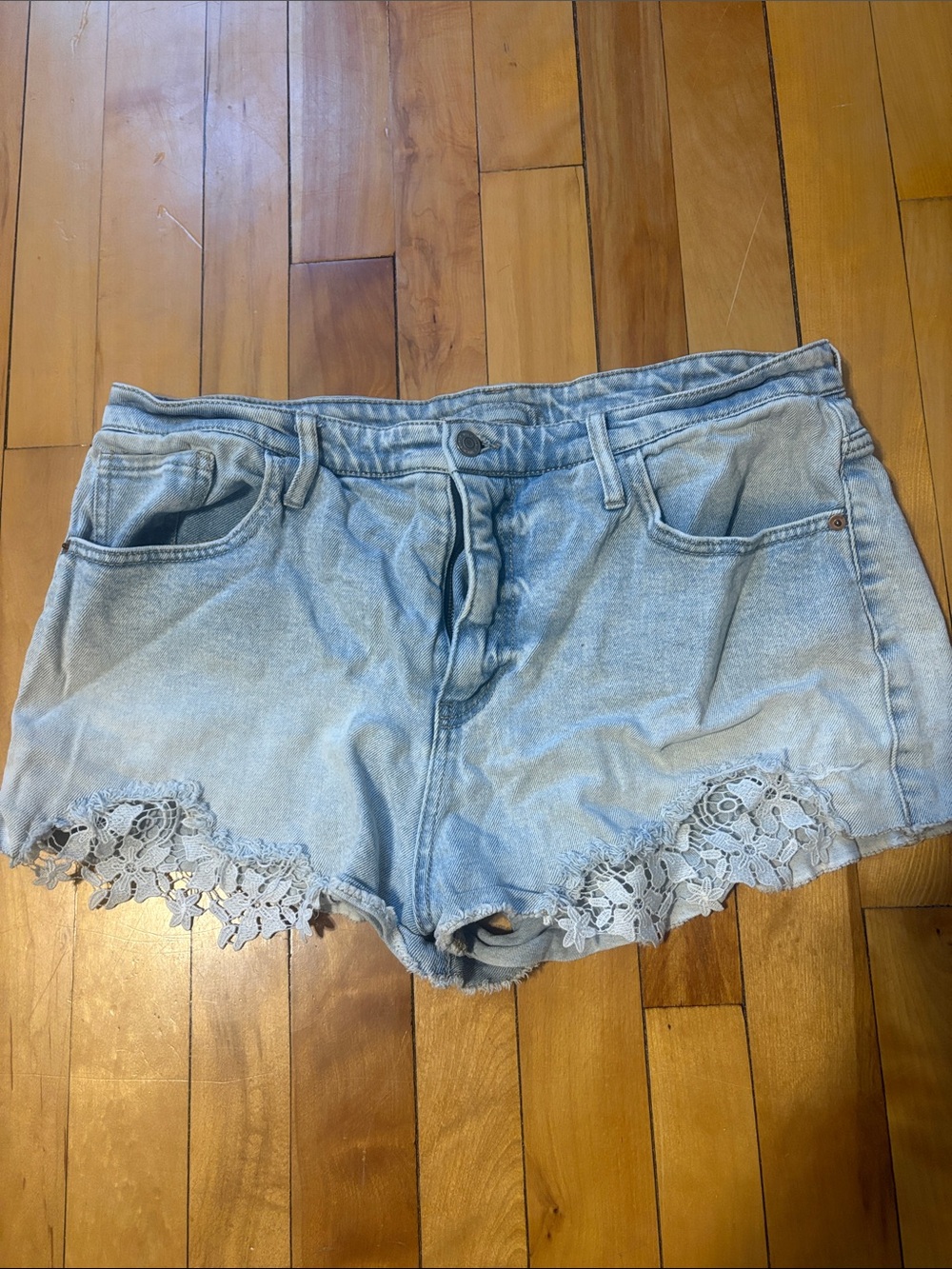 wild fable Light Blue Denim Lace-Trim Shorts